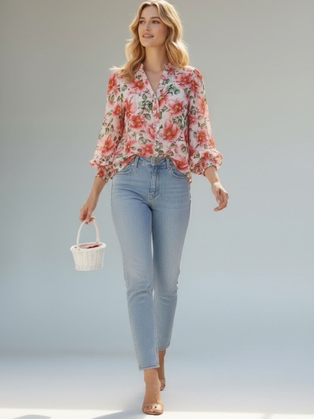 NWT Alice + Olivia Jacelyn Floral Boho Blouson Blouse in Red/White Size XS - Picture 5 of 17